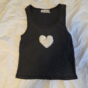 The Laundry Room Grey Ribbed Tank with White Heart Appliqué